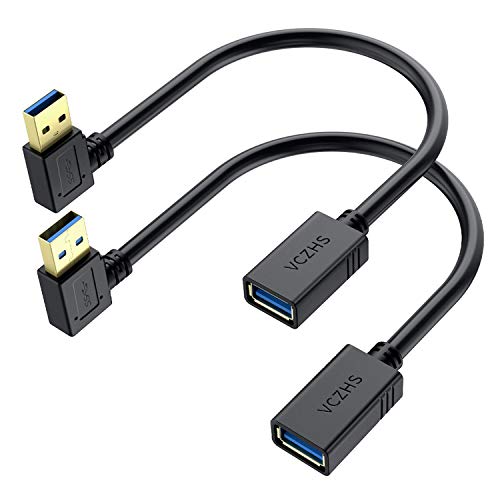 VCZHS - Cable alargador USB de ángulo recto, 2 unidades de cable de extensión USB 3.0 corto (0,3...