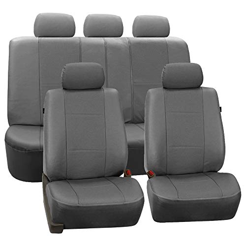 FH GROUP Universal Fit Full Set Deluxe Seat Cover - Leatherette (Gray) (Airbag Compatible and Rear...