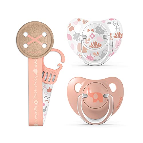 3babies Suavinex Set De Clip Y Chupón Anat. Latex 6-18m 3pz 'memories' Rosa, Paquete De 1 Count