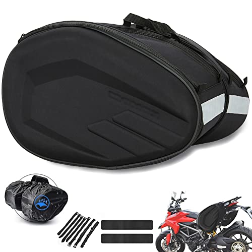 MCSWKEY Bolsa de Sillín para Moto, 58L Alforja Impermeable para Motocicleta con Banda Reflectante,...