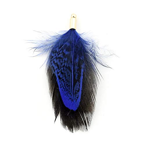 Pluma de faisán azul con punta dorada x5