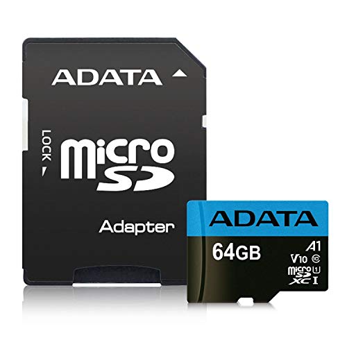 ADATA 64 GB Tarjeta de Memoria Micro SDXC con Adaptador Color Negro con Azul A1 (Clase 10)