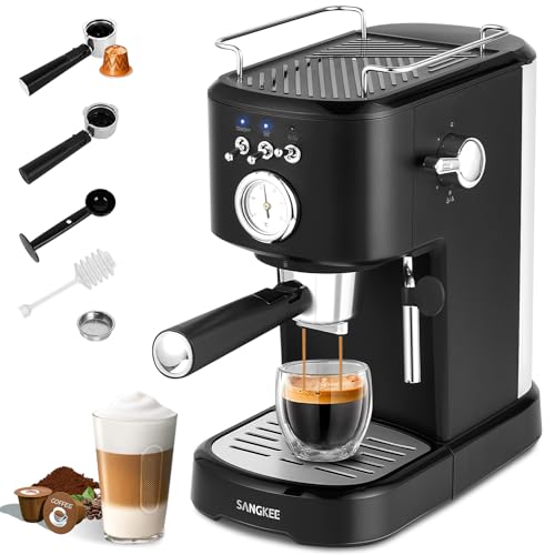 Cafetera Espresso y Capuchino, Compatible con Cápsulas Nespresso y Café Molido, Máquina de Café...