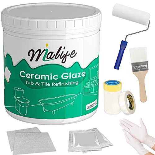 Mialife Kit de reparación de tina y azulejos, pintura blanca sin olor, perfecta para recubrir el...