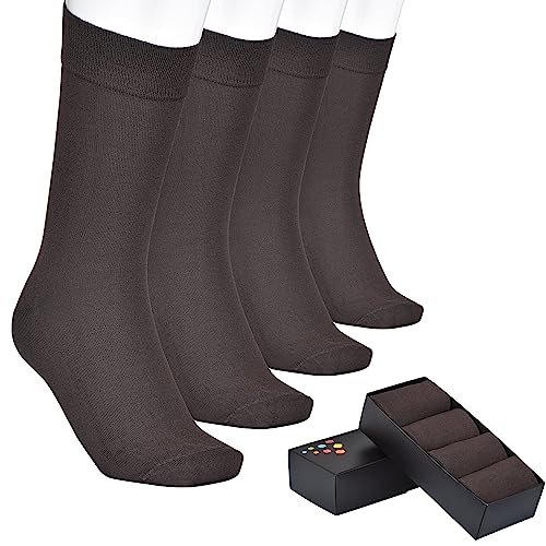ELYFER Calcetines de bambú para hombre con caja de regalo (4 pares), Marrón (4 PACK), 7-10.5