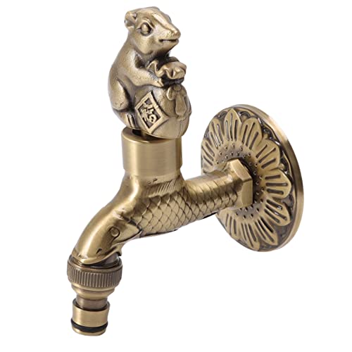 Grifo Tallado Antiguo, G1/2 Grifo de Cobre Vintage Decorativo Retro, Grifo de jardín al Aire Libre...