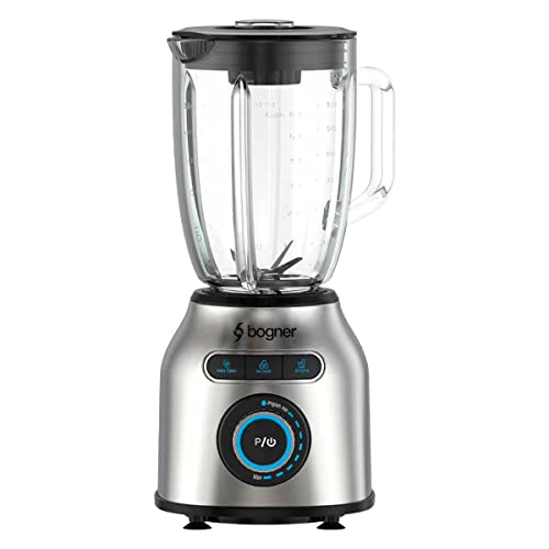 BOGNER Licuadora de 8 velocidades, 1200W fabricada con cubierta de acero inoxidable. Vaso de vidrio...