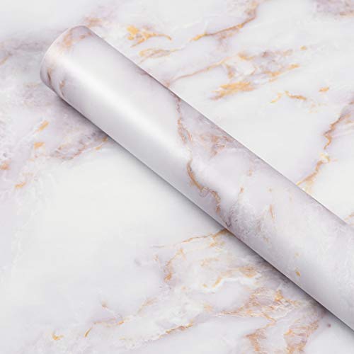 Livelynine Papel Tapiz Marmol Dorado 40CMX5M Papel Tapiz Para Mesas Papel Tapiz Para Baño Azulejos...