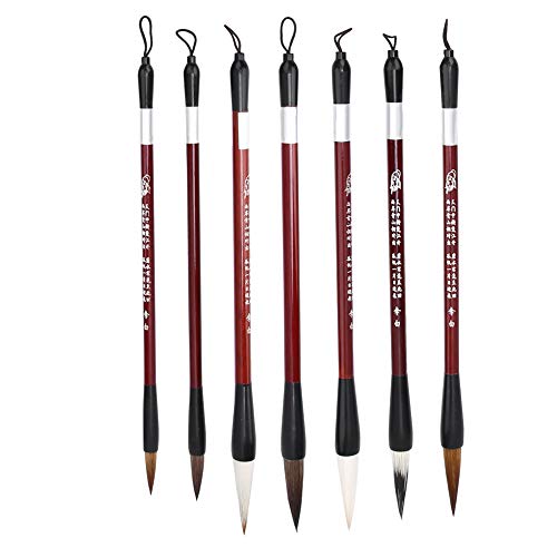 Pincel de caligrafía china de pelo de comadreja de 7 piezas, pincel de escritura, pincel de...