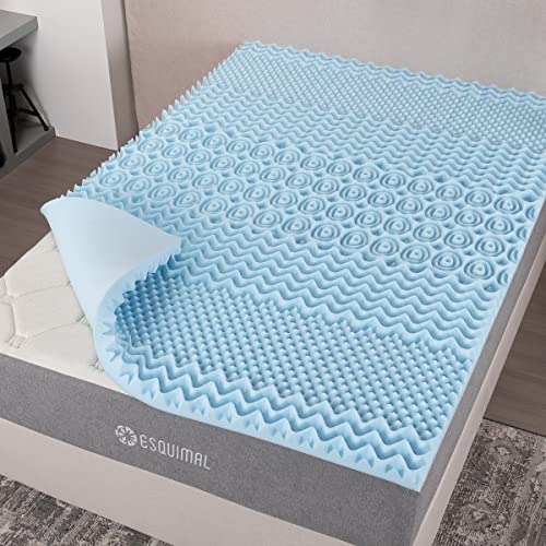 ESQUIMAL Colchoneta Sobrecolchón de Memory Foam con Gel Topper 7 Zonas de Confort, 5 cm (Azul,...