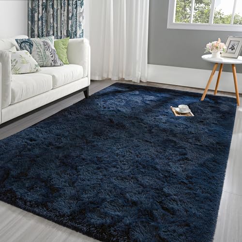 Pettop - Alfombra esponjosa azul marino para recámara, sala de estar, 8 x 10 pies, rectangular,...