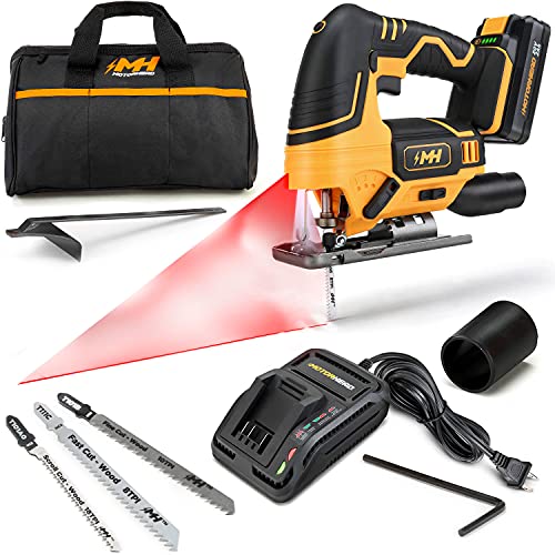 MOTORHEAD 20V ULTRA Cordless Jig Saw, Lithium-Ion, LED, Laser & Edge Guide, 0-45° Bevel.80”...