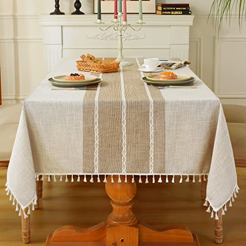 Laolitou Mantel rústico de algodón y Lino, Impermeable, Mantel de arpillera para Cocina, Comedor,...