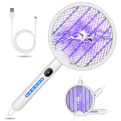 GuDoQi Mata Mosquitos Electrico Plegable, 2 en 1 Modo de Uso de Pie y Mango, Recargable USB 1200...