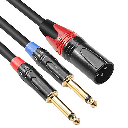 Disino Cable divisor en Y doble de 1/4 pulgadas a XLR macho, XLR macho a doble conector TS overol de...