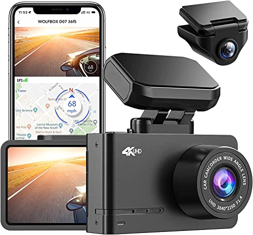 WOLFBOX D07 DashCam WiFi Dual 4K/2.5K+1080P, Cámara Automovil Delantera y Trasera con 2.45' LCD,...
