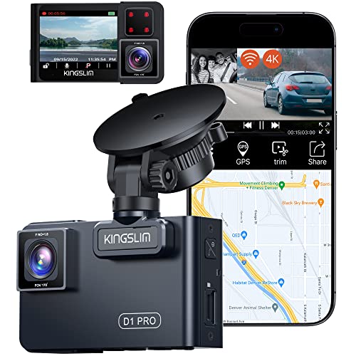 Kingslim D1 pro Dual Dash Cam 4K Record Inside - Front and Inside Dash Camera GPS WiFi for Cars Uber...