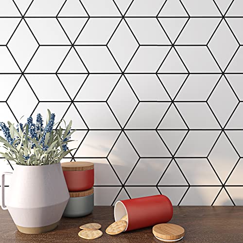 papel tapiz para pared autoadherible, papel tapiz blanco con negro geométrico para baño, cocina,...