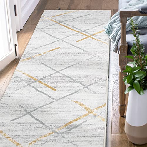 Jinchan - Alfombra de corredor lavable de 2 x 6 pulgadas, alfombra marroquí, color amarillo, gris,...