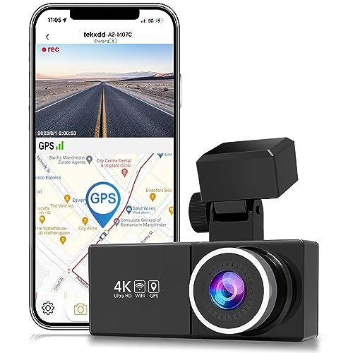 TEKXDD DashCam WiFi/GPS 4K, Cámara Grabadora Frontal para Automovil para Auto y Carro, con Mini...