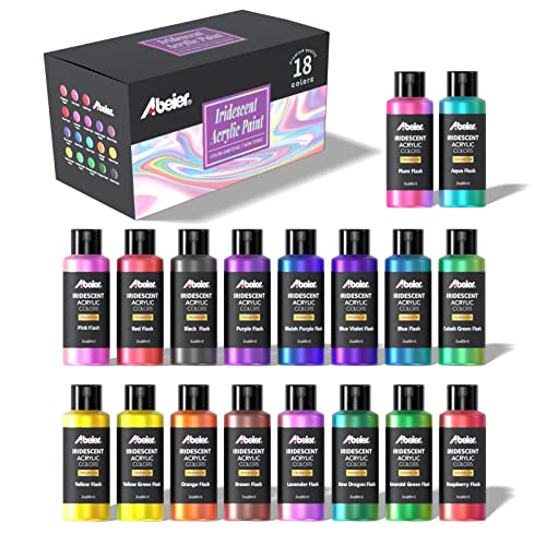 Abeier - Pintura acrílica iridiscente, juego de 18 colores camaleón, botellas de 2 oz/60 ml,...