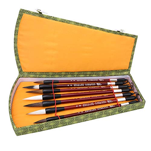 7 Pinceles de Caligrafía, Juego de Bolígrafos Tradicionales Chinos con Caja de Regalo, Mango de...