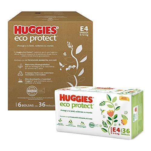 Huggies Eco Protect Pañal Desechable para bebé, Unisex, Etapa 4, Caja con 216 Pañales...