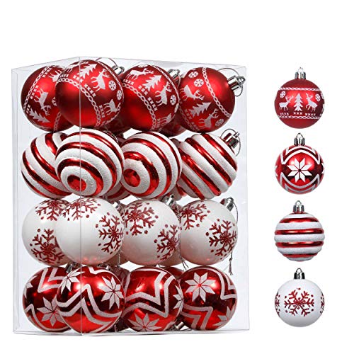 Valery Madelyn Tradicional Rojo y Blanco de Navidad, Adornos de Bolas Plásticas Infrangibles,...