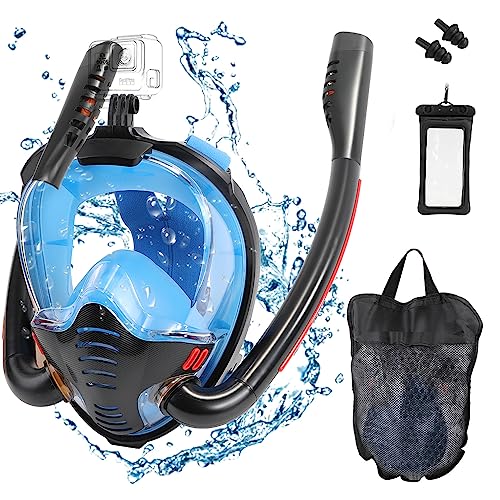 WOTOW Máscara Completa de Esnórquel de Doble Tubo con Vista Panorámica de 180°, Máscara...