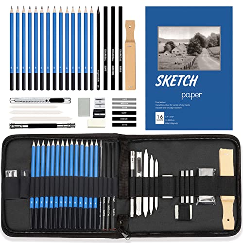 Lapices de Dibujo Profesional, ENVR Kit de Dibujo Profesional 35 Piezas, con Sketchbook y Estuche...