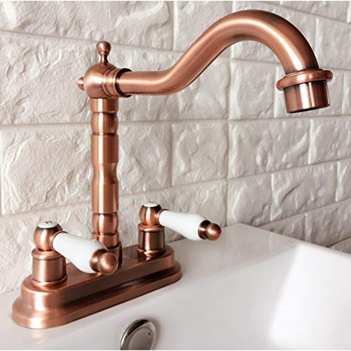 Grifo mezclador monomando de grifo monomando para lavabo, de cobre rojo antiguo, con doble mango de...