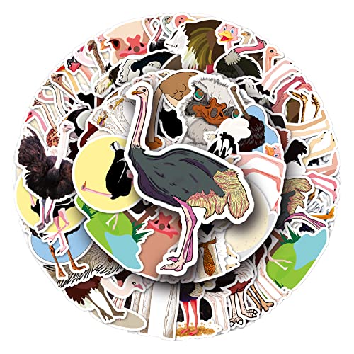 50 calcomanías de avestruz de dibujos animados, calcomanías de avestruz para laptop, botella de...