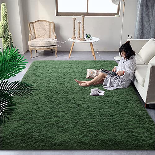DweIke - Tapetes peludos súper suaves, 3 x 5 pies, tapete de área verde profundo para sala de...