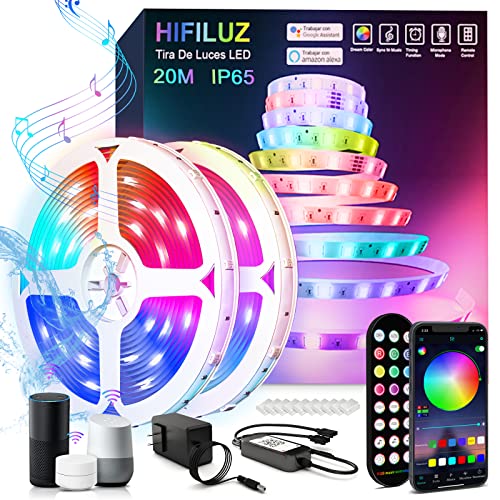 HIFILUZ 20M Luces Led Ip65 Impermeable Tira Led 20 metros Compatible Alexa WiFi 5050 RGB Controlada...