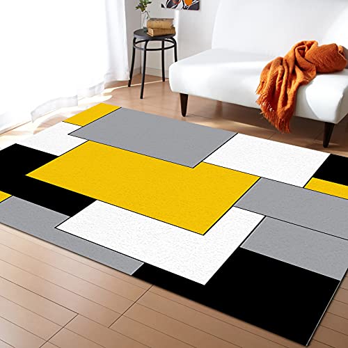 Alfombra geométrica amarilla y negra para interiores, antideslizante, rectangular, 2 x 3 pies,...