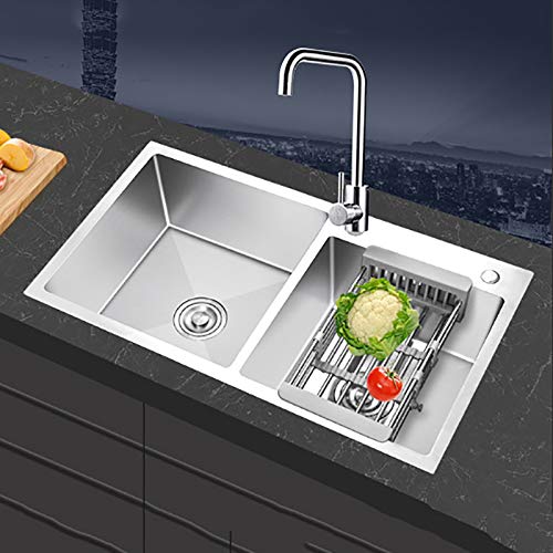 WWSZ Fregadero Cocina Dos Senos de Acero INOX,Fregadero Cocina Dos Senos de fregaderos Cuadrado de...