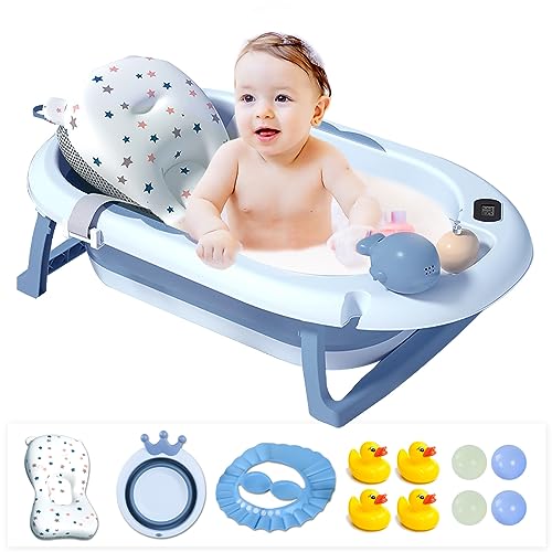 Tina de Baño para Niño, Bañera Plegable para Bebé con Sensor de Temperatura, Tinas para Baño...