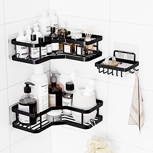 DAHAN Paquete de 3 Estanteria Ducha para Baño, Estante Sin Taladro con Ganchos, Organizador...