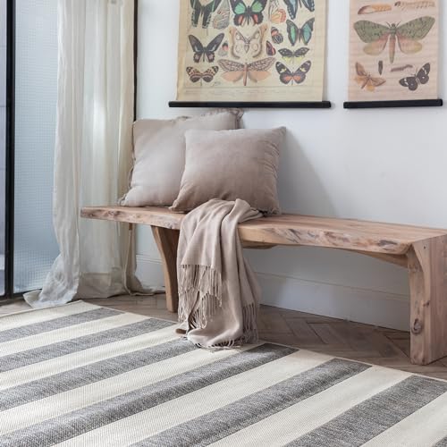 Mihran Alfombras para Recamara de Símil Yute con Diseño con Rayas Crema | Fácil Limpieza |...