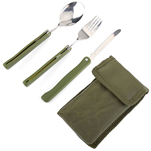 Juego de cubiertos, Juego de cubiertos plegable de acero inoxidable Tenedor Cuchara Cuchillo para...