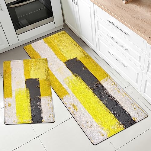 MAYHMYO - Juego de 2 alfombrillas de cocina y alfombras de cocina grises amarillas, antideslizantes,...
