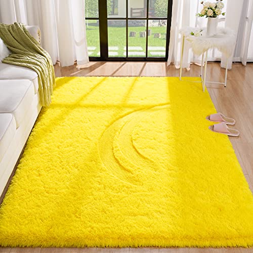 BENRON Alfombra amarilla para recámara, 4 x 6 pies, alfombra de área grande para sala de estar,...