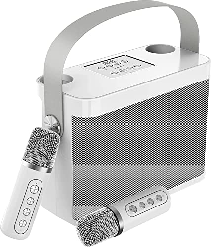 TECHVIDA Máquina de Karaoke con 2 Micrófonos Inalámbrico, Altavoz de Karaoke Inalámbrico...