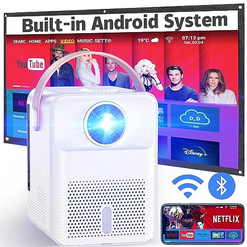 Proyector Exterior con Sistema Android, Mini Proyector con WiFi 5G y Bluetooth, Compatible con...