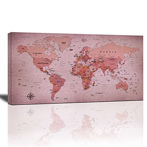 Póster de mapa del mundo en lienzo, arte de pared, decoración náutica, arte moderno, enmarcado...