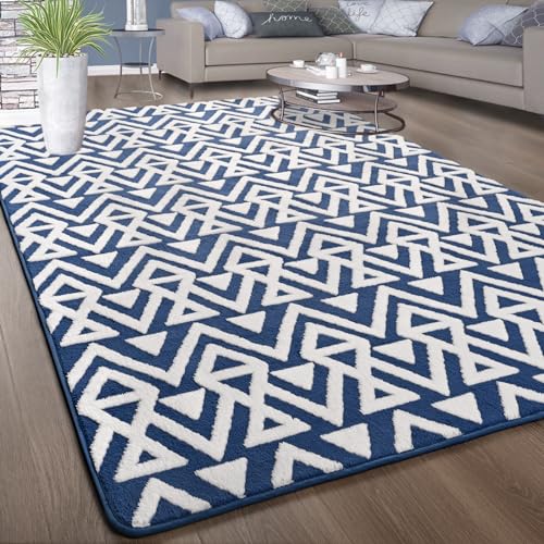 Ompaa - Alfombra de área ultra suave y peluda de espuma viscoelástica, color azul, 4 x 6 pies,...