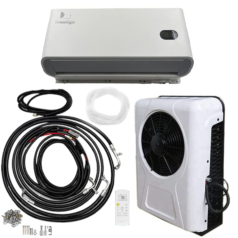Treeligo - Aire acondicionado de cabina de 12 V / 24 V CC | Compresor de desplazamiento CC | Soplado...