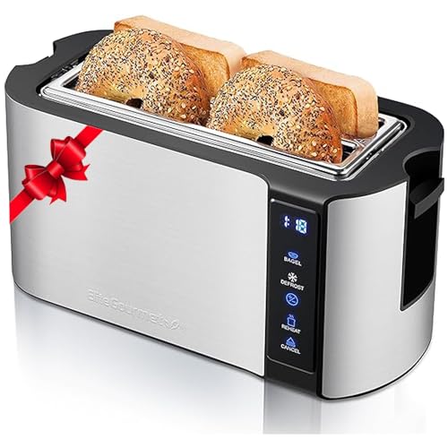 Elite Gourmet ECT5322 tostador de ranura larga de 4 rebanadas, temporizador de cuenta regresiva,...