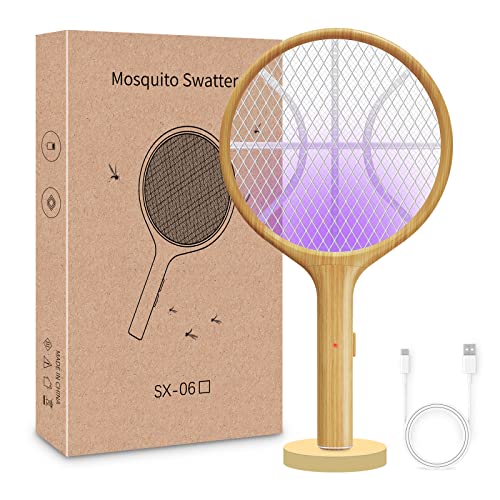 LUOJIBIE Matamoscas eléctrico, exterminador de Insectos, Raqueta, matamosquitos, 2 en 1,...