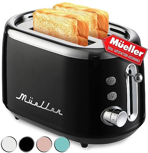 Mueller tostador retro de 2 rebanadas con 7 niveles de color dorado y 3 funciones: recalentar,...